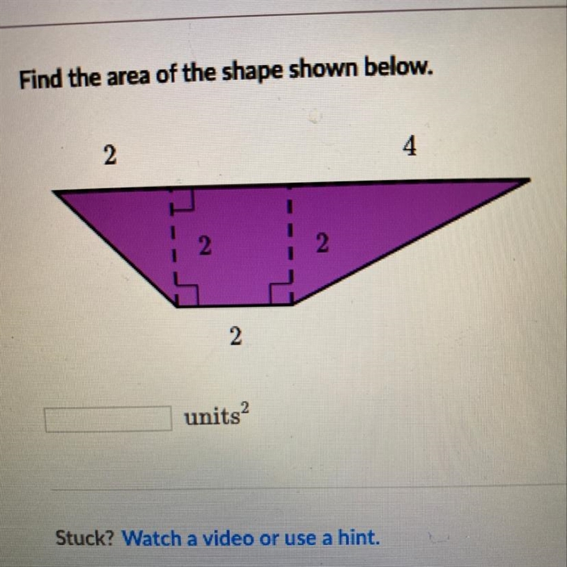 Find the area of the shape shown below-example-1