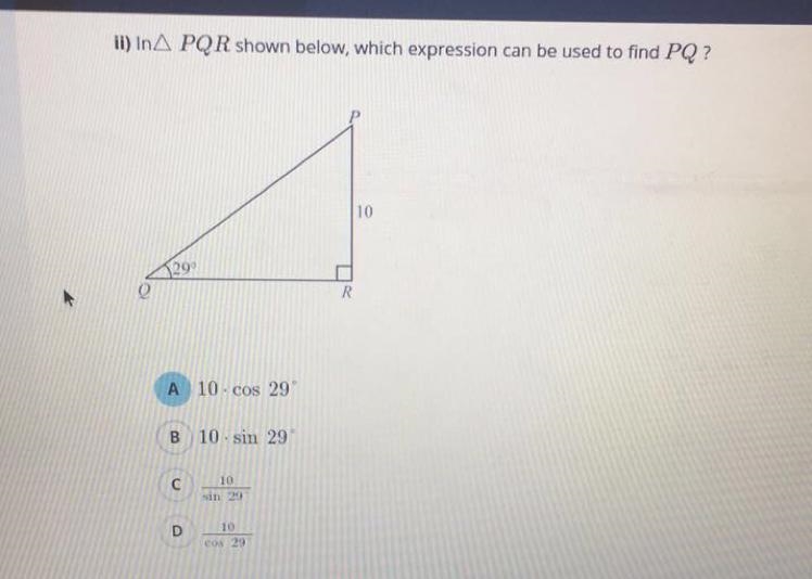 In PQR shown below, which expression can be used to find PQ?-example-1