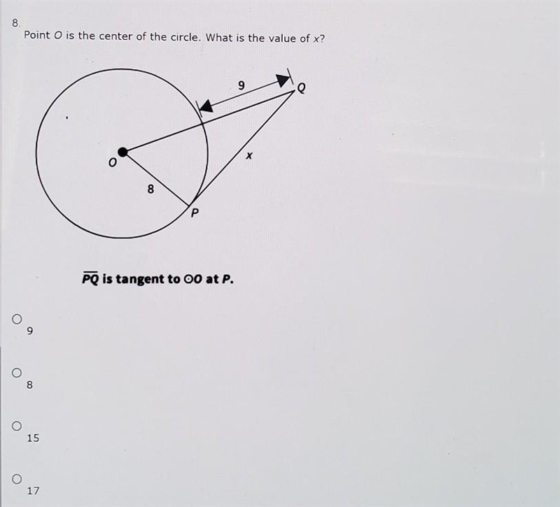 Point O is the center of the circle. What is the value of x? PQ is tangent to oo at-example-1