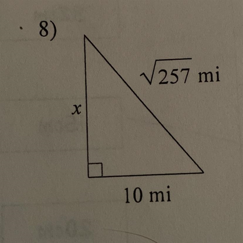 Find the missing side of the triangle. Leave your answers in simplest radical form-example-1