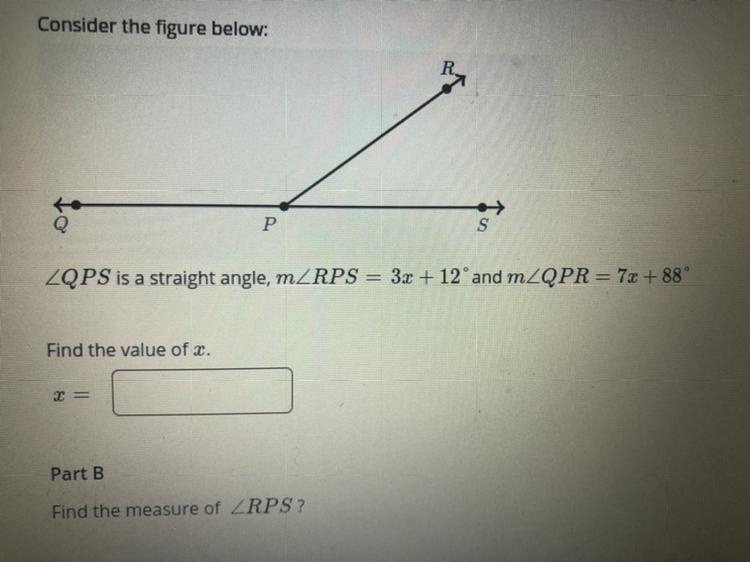 Find the value of X X= Part B Find the measure of RPS A. 45 B. 36 C. 60 D. 64-example-1