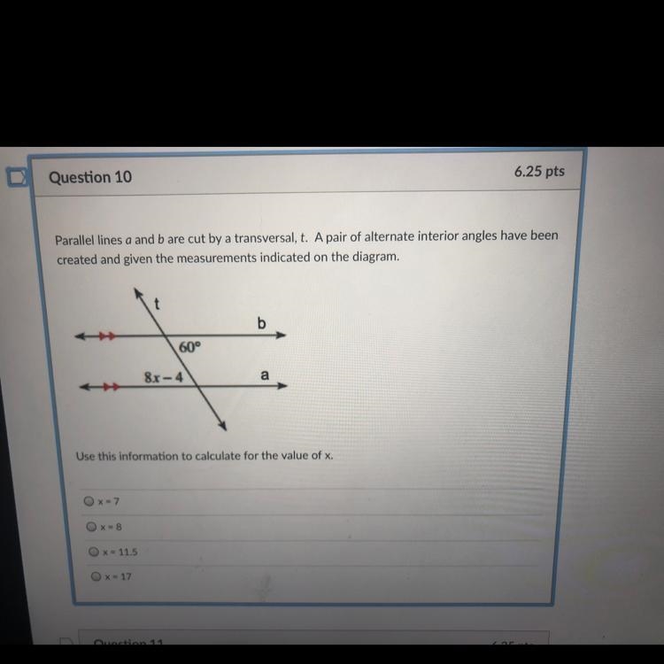 Please help get value of x. I believe it is 7 but idk.-example-1