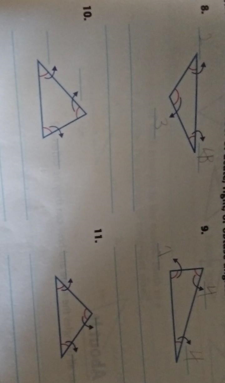 Measure the angles of each triangle to the nearest degree then describe the number-example-1