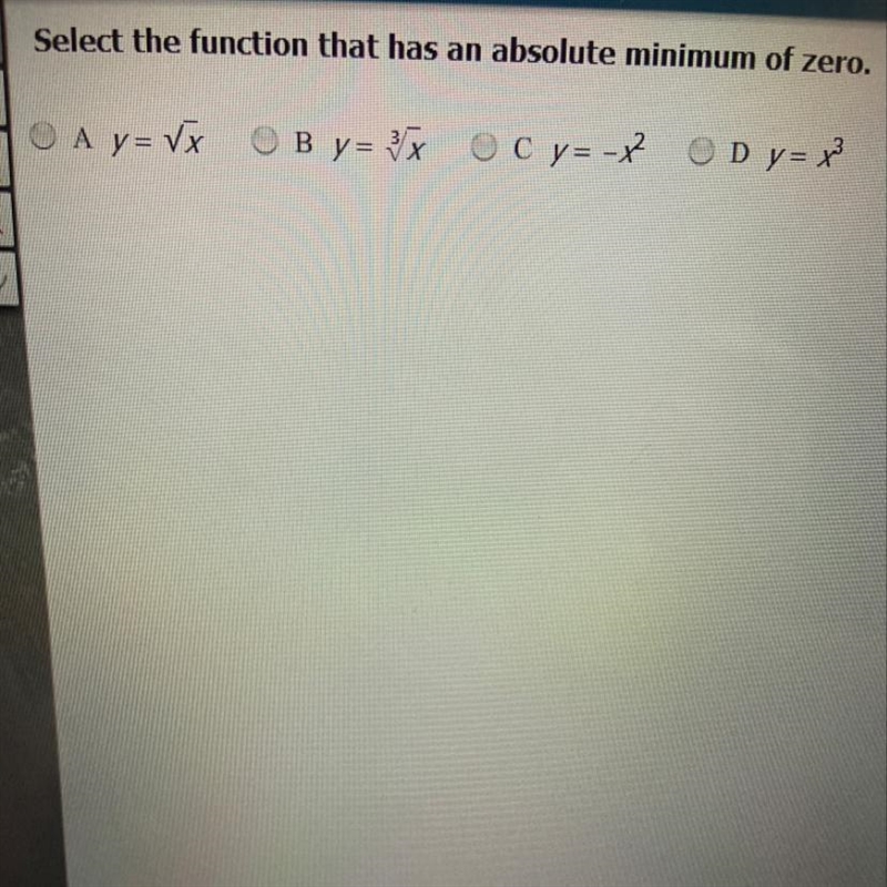 Select the function that has an absolute minimum of zero.-example-1