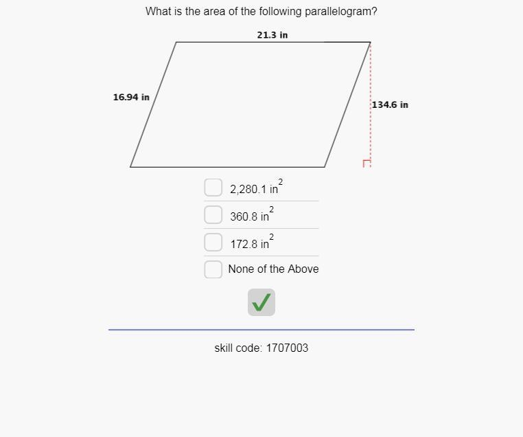 What is the area of the following parallelogram?-example-1