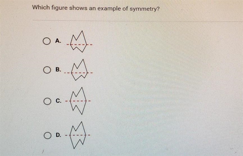 Which figure shows an example of symmetry? OA O B o O D​-example-1