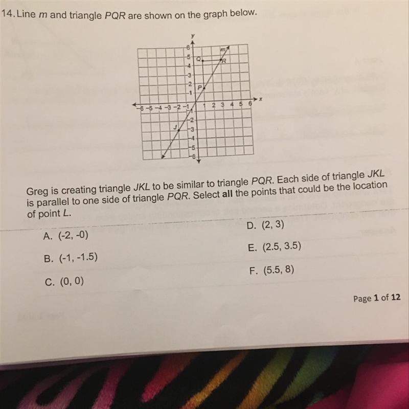 14. Line m and triangle PQR are shown on the graph below Greg is creating triangle-example-1