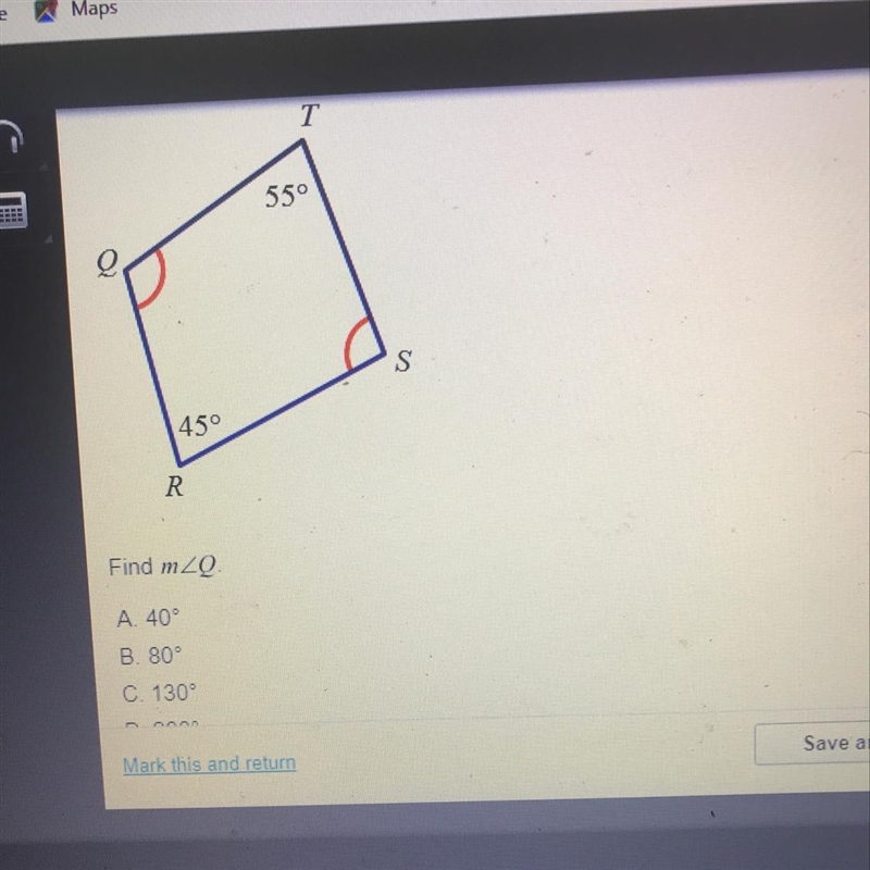 Help geometry B, the last option is 260 degrees-example-1