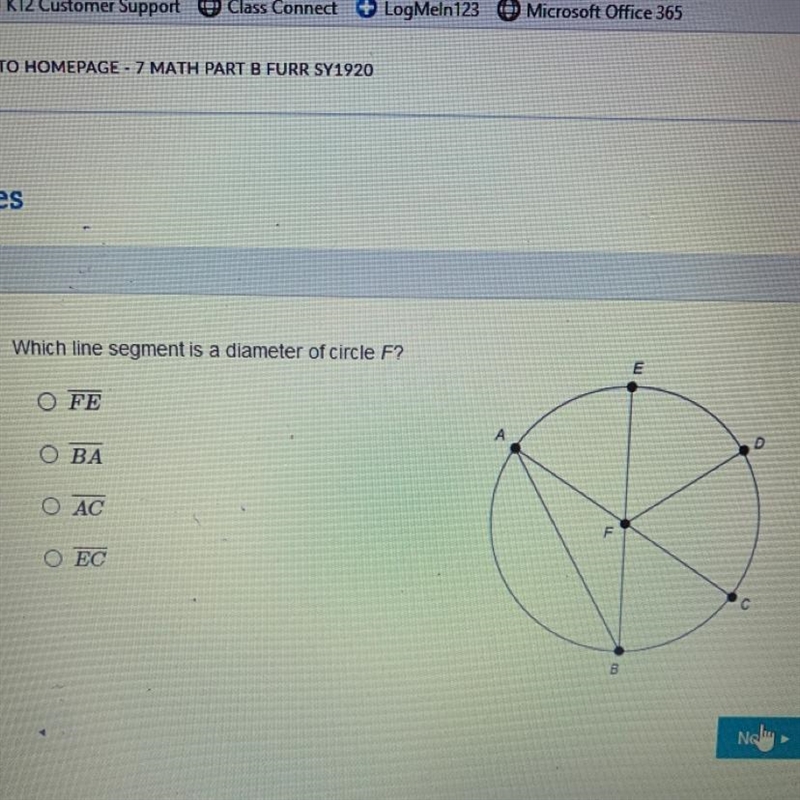 Which line segment is a diameter of circle F?-example-1