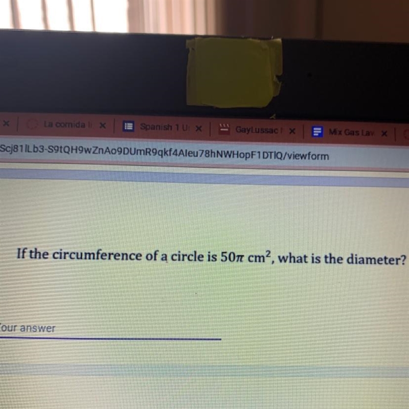 If the circumference of a circle is 50piecm squared what is the diameter-example-1