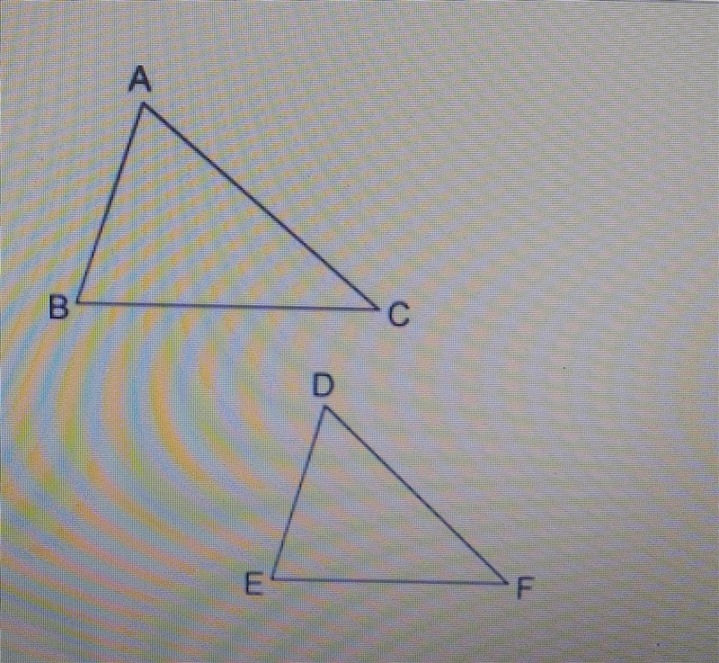 The triangles in the figure are similar: ΔABC ∼ ΔDEF. Which of the following statements-example-1