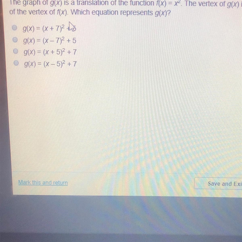 The graph of g(x) is a translation of the function f(x) = x². The vertex of g(x) is-example-1