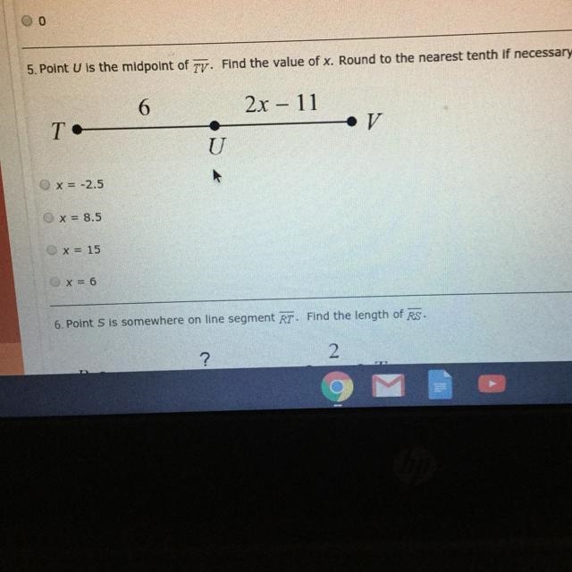 5. Point U is the midpoint of ty. Find the value of x. Round to the nearest tenth-example-1