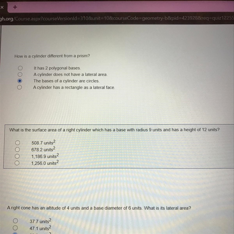 What is the surface area of a right cylinder which has a base with radius 9 units-example-1