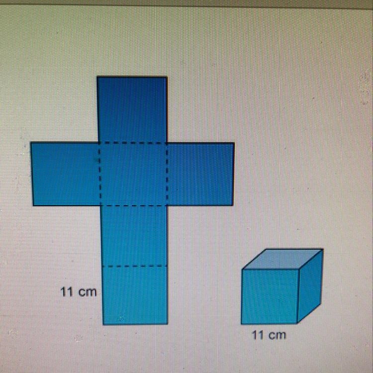 Here is a picture of a cube, and the net of this cube What is the surface area of-example-1