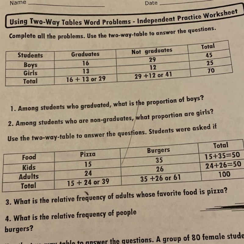 Complete all the problems. Use the two-way-table to answer the questions.-example-1