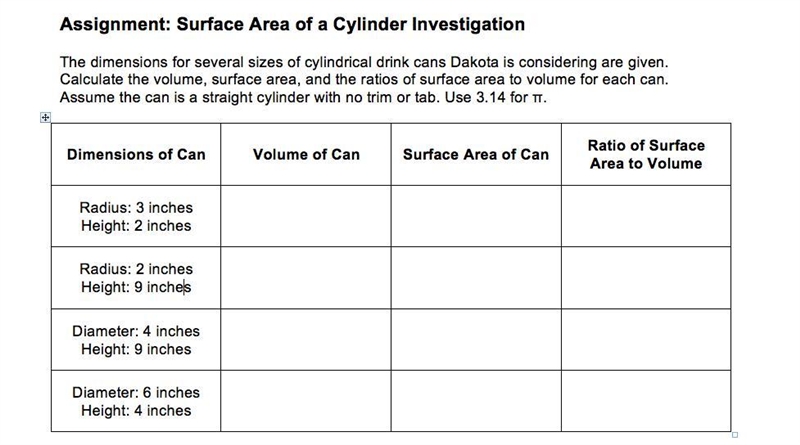 ANSWER FAST PLEASE FOR 100 POINTS! The dimensions for several sizes of cylindrical-example-1