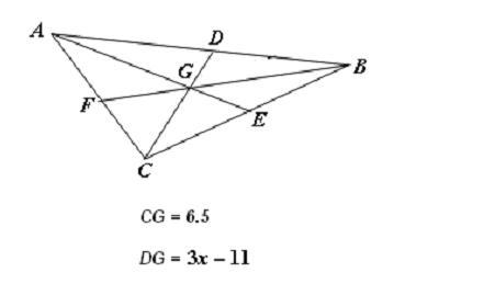 Segments CD, AE, and BF are medians of triangle ABC. What is the value of x? A. x-example-1