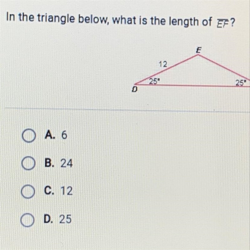 In the triangle below, what is the length of EF?-example-1