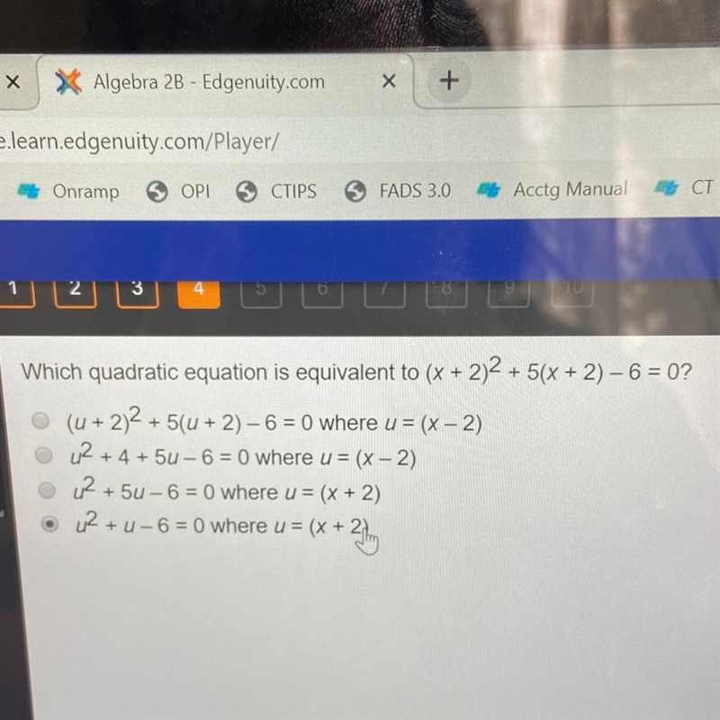 Which quadratic equation equivalent to (x+2)^2+5(x+2)-6=0-example-1