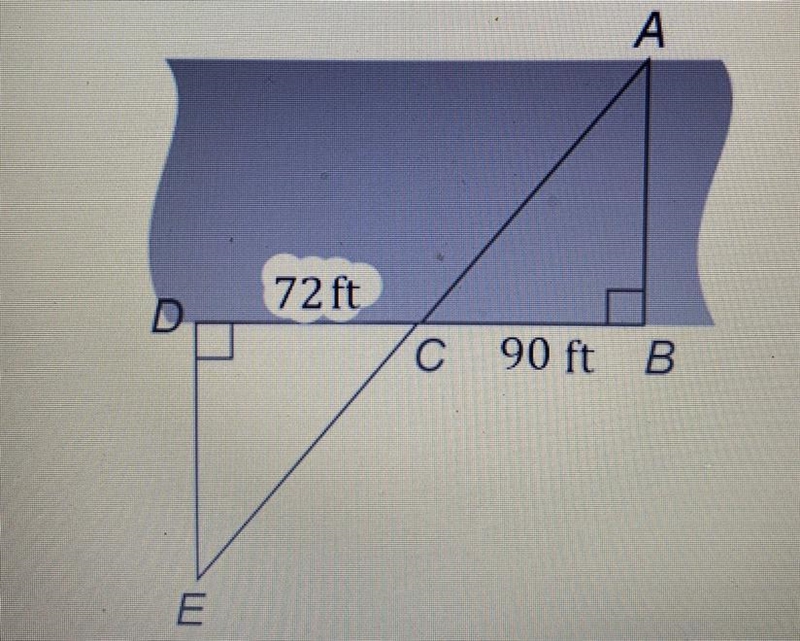 Kayla wants to find the width, AB, of a river. She walks along the edge of the river-example-1