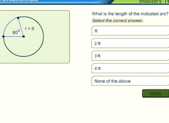 80° r=9 What is the length of the indicated arc? ​-example-1