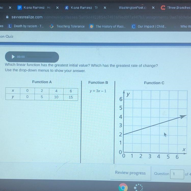 Which function has the greatest initial value? Which function has the greatest rate-example-1