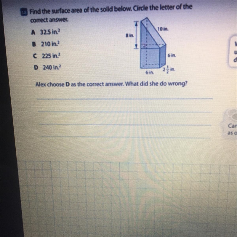 Find the surface area of the solid below. Circle the letter of the correct answer-example-1