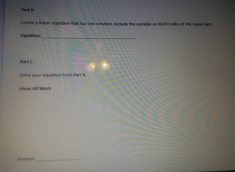 100 POINTS!!! Create a linear equation that has one solution. Include the variable-example-1