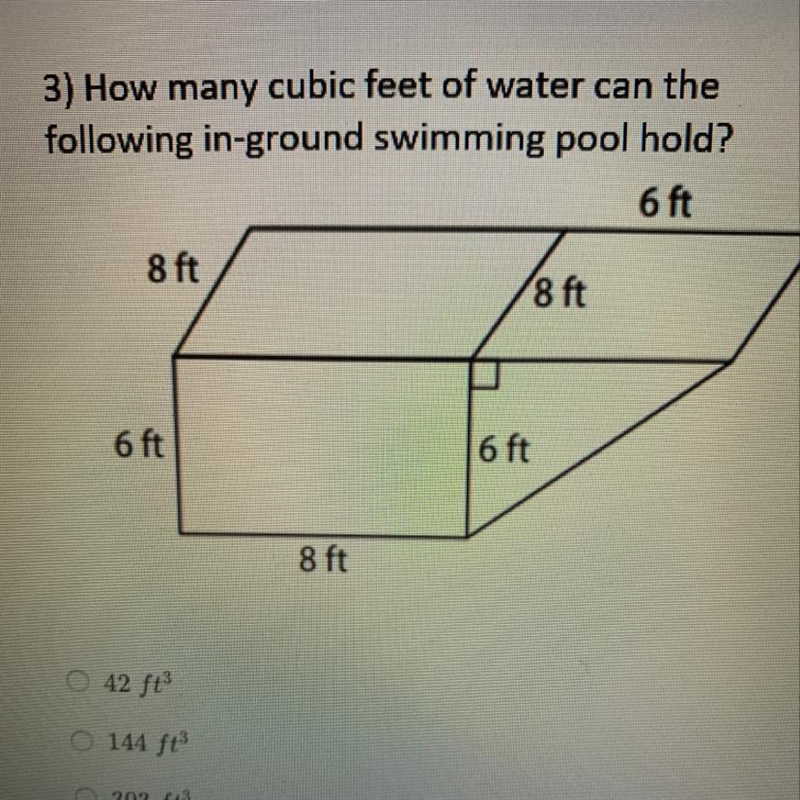 How many cubic feet of water can the following in ground swimming pool hold a) 42ft-example-1