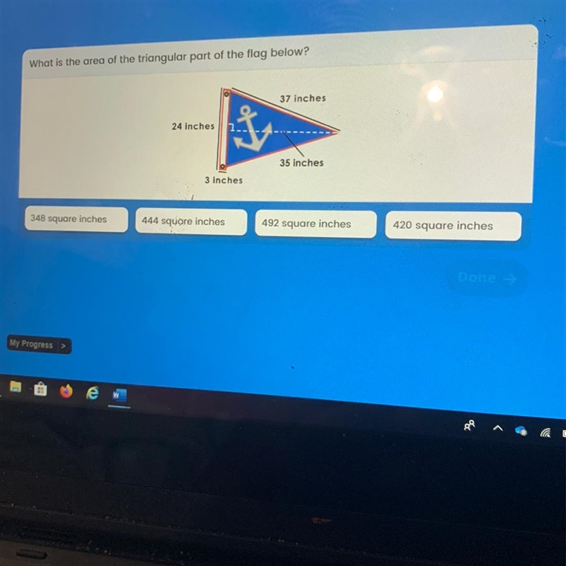 What is the area of the triangular part of the flag below-example-1