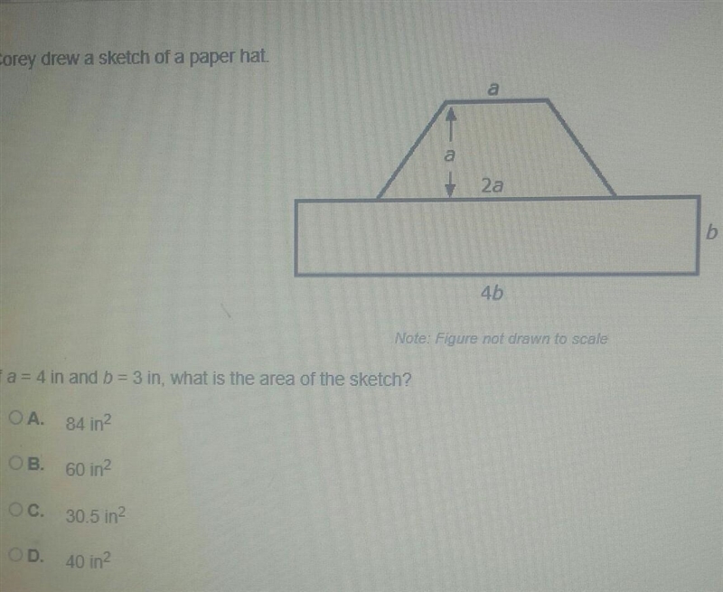 If a = 4 in and b = 3 in , what is the area of the sketch ? ​-example-1