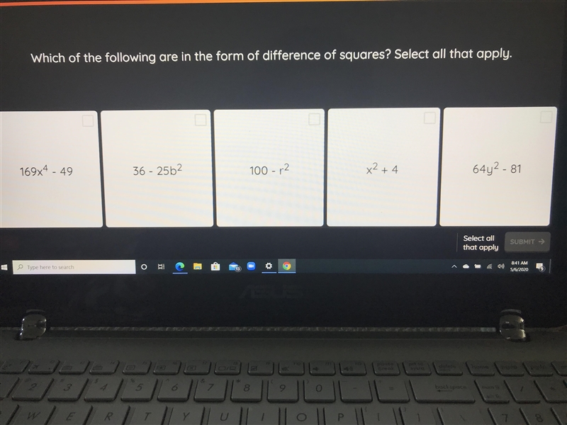 Which of the following are in form of different squares. NEED HELP PLEASE HURRY!!-example-1