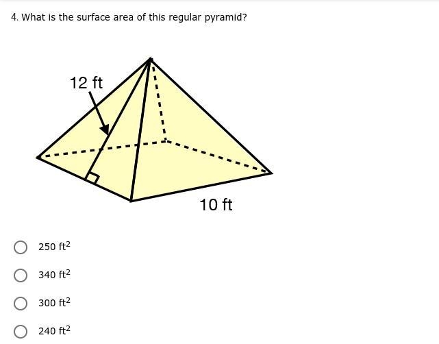 *PLS ANSWER CORRECTLY WITH DETAILS* What is the surface area of this regular pyramid-example-1