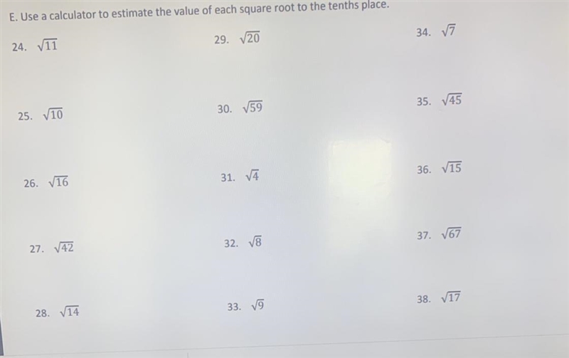 Find the estimated value of each square root-example-1