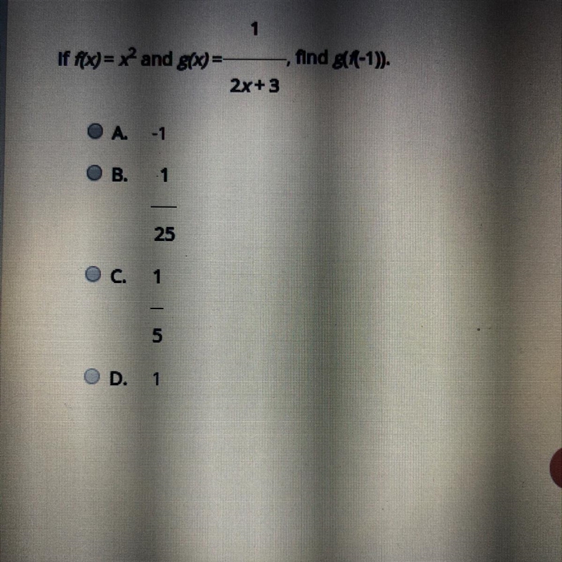 If f(x)=x^2 and g(x)=1/2x+3 find g(f(-1))-example-1