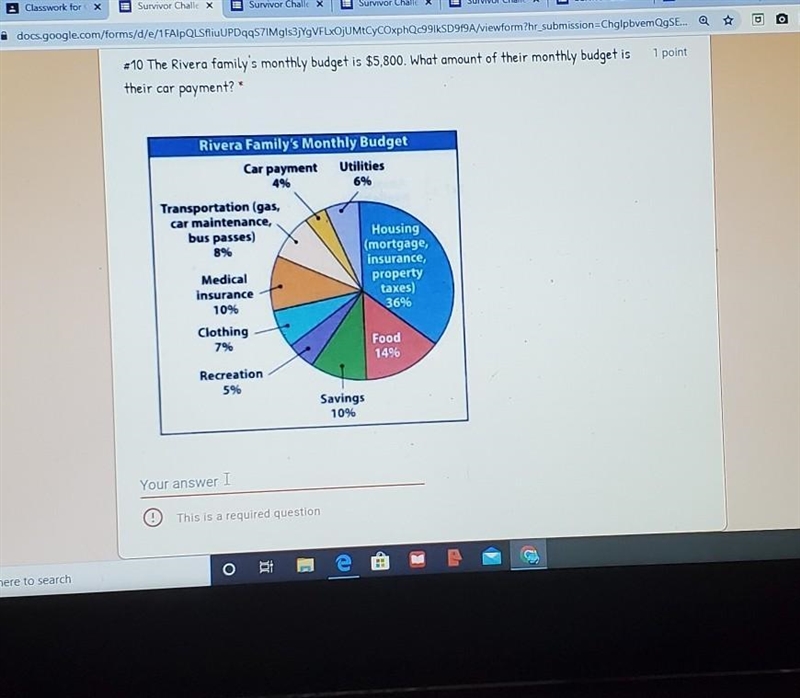 The rivera family monthly budget is $5,800.what is their car payment ​-example-1