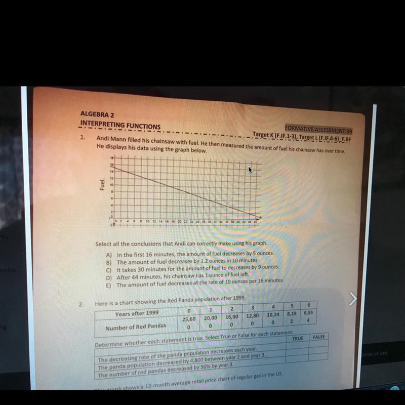 Select all the conclusions that Andi can correctly make using his graph. A) In the-example-1