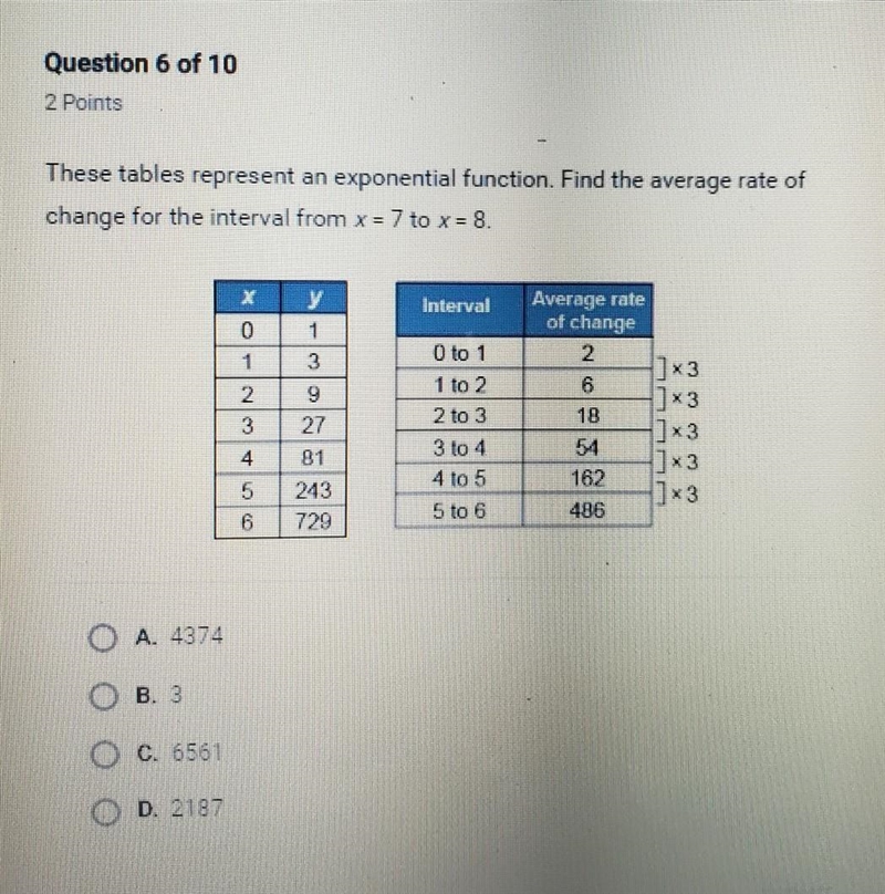 A. 4374 B. 3 C. 6561 D. 2187​-example-1