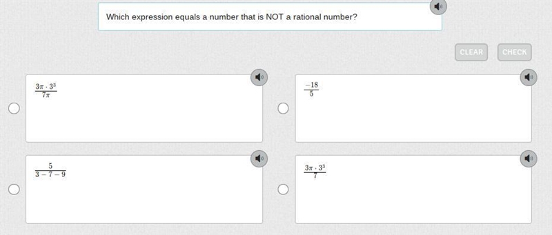 Which expression equals a number that is NOT a rational number?-example-1