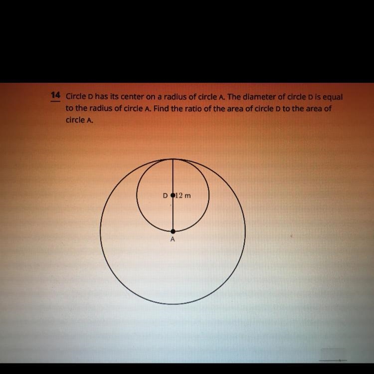 Circle D has its center on a radius of circle A. The diameter of circle D is equal-example-1