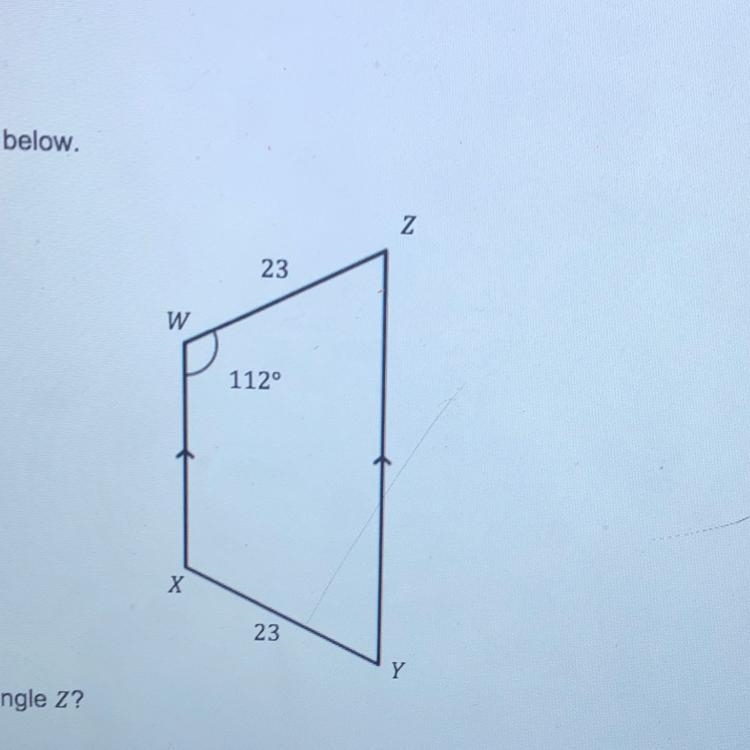 FOR 100 POINTS!! Consider the quadrilateral below. What is the measure of angle Z-example-1