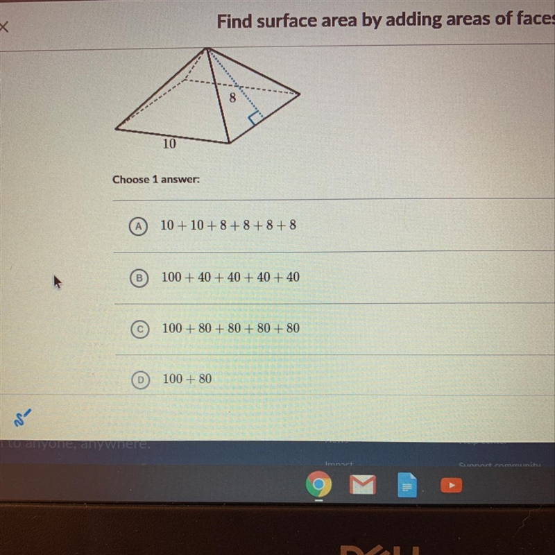 Which expression can be used to find the surface area of the following square pyramid-example-1