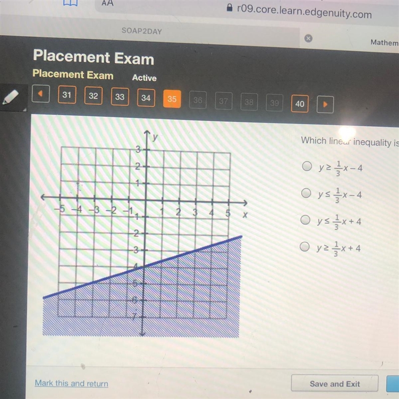 Which linear inequality is represented by the graph?-example-1