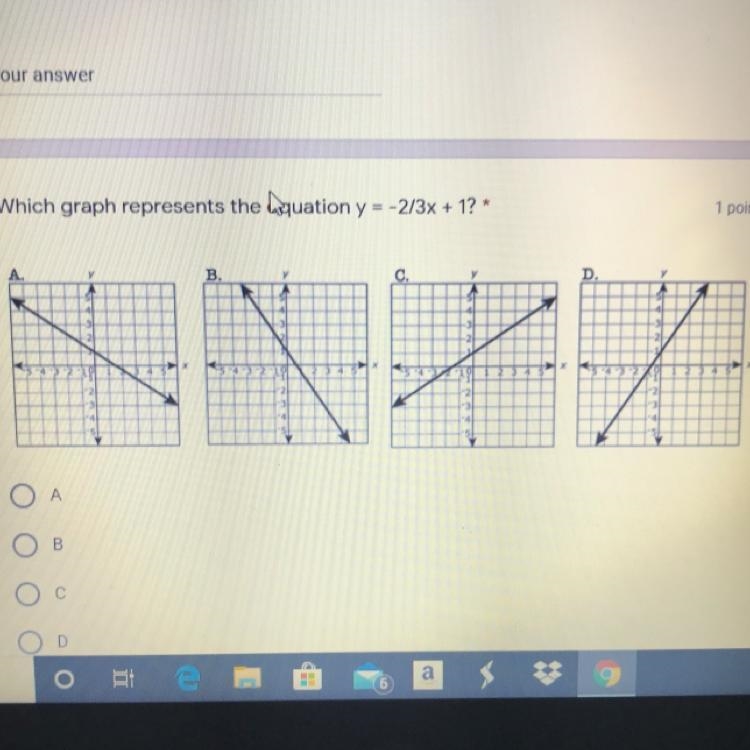 Which graph represents the Quation y = -2/3x + 1? *-example-1