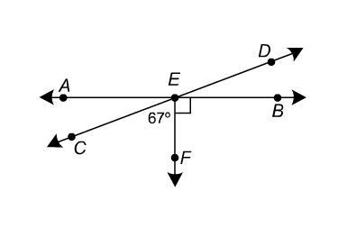 What is the measure of ∠AEC? 113° 157° 33° 23°-example-1