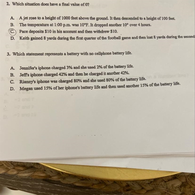 2. Which situation does have a final value of 0? A. A jet rose to a height of 1000 feet-example-1