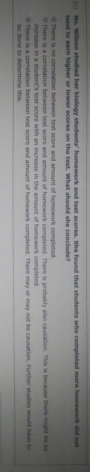 Ms. Wilson studied her biology students' homework and test scores. She found that-example-1