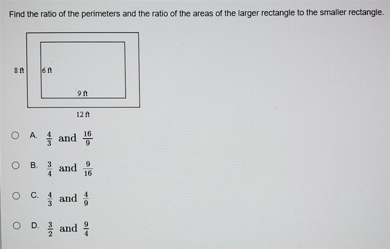 Find the ratio of the perimeters and the ratio of the areas of the larger rectangle-example-1