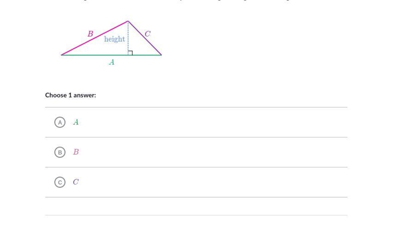 Which line segment shows the base that corresponds to the given height of the triangle-example-1